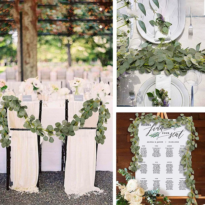 

1/5PCS Eucalyptus Leaves Wedding Decorate Garland Artificial Ivy Simulation Plant Winding Rattan Hanging Home Banquet Wall Decor