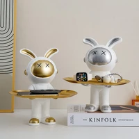 creative astronaut rabbit storage tray nordic home decor living room desktop kawaii animal statue decoration accessories gift