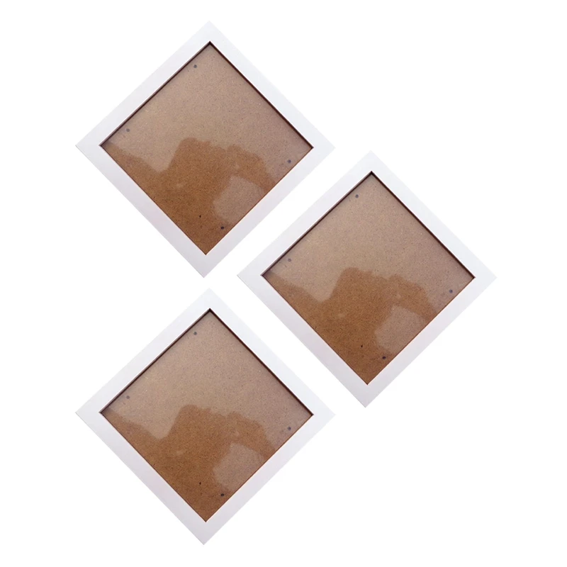 

3x квадратная Толстая сосновая деревянная фоторамка, настенная фоторамка (белая, 6 дюймов)