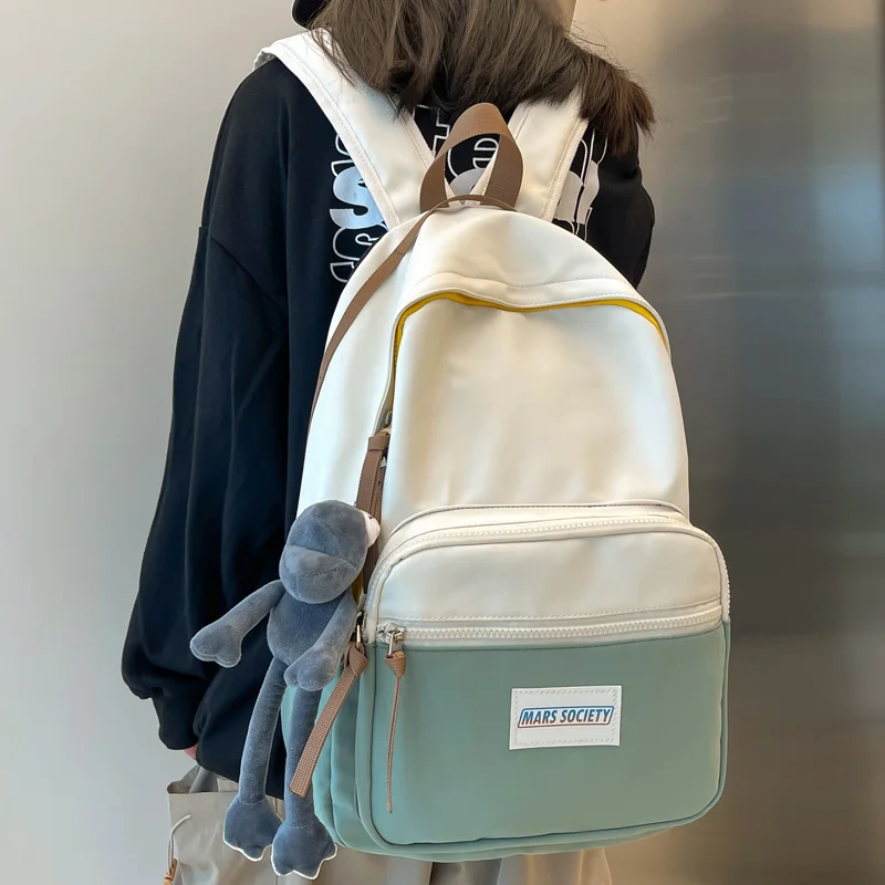 

Нейлоновый рюкзак унисекс для ноутбука с несколькими карманами, вместительный школьный ранец контрастных цветов для женщин и мужчин, круты...