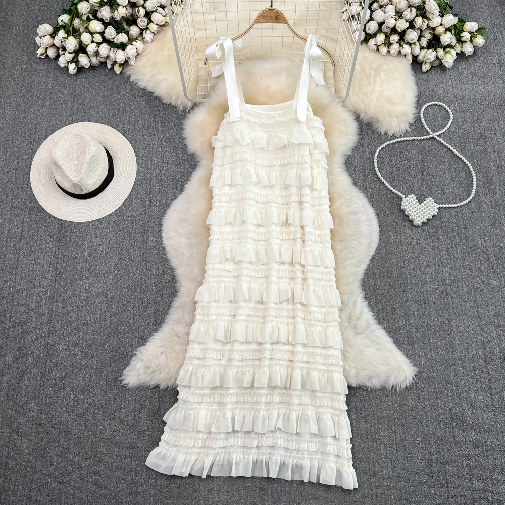 

Chic Off Shoulder Pleated Tiered Dress Elegant Sexy Korean Fashion Dress Beach Vacation A-line Summer Women Vestidos