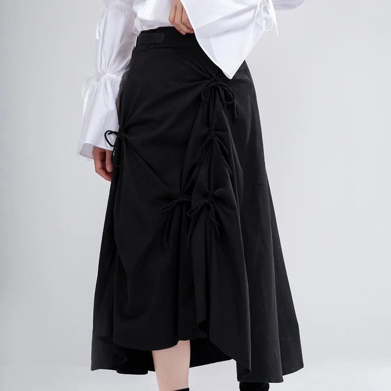 Skirts New Summer Tie Bow Female Leather Buckle Adjustment High Waist Slim A-line Medium Length