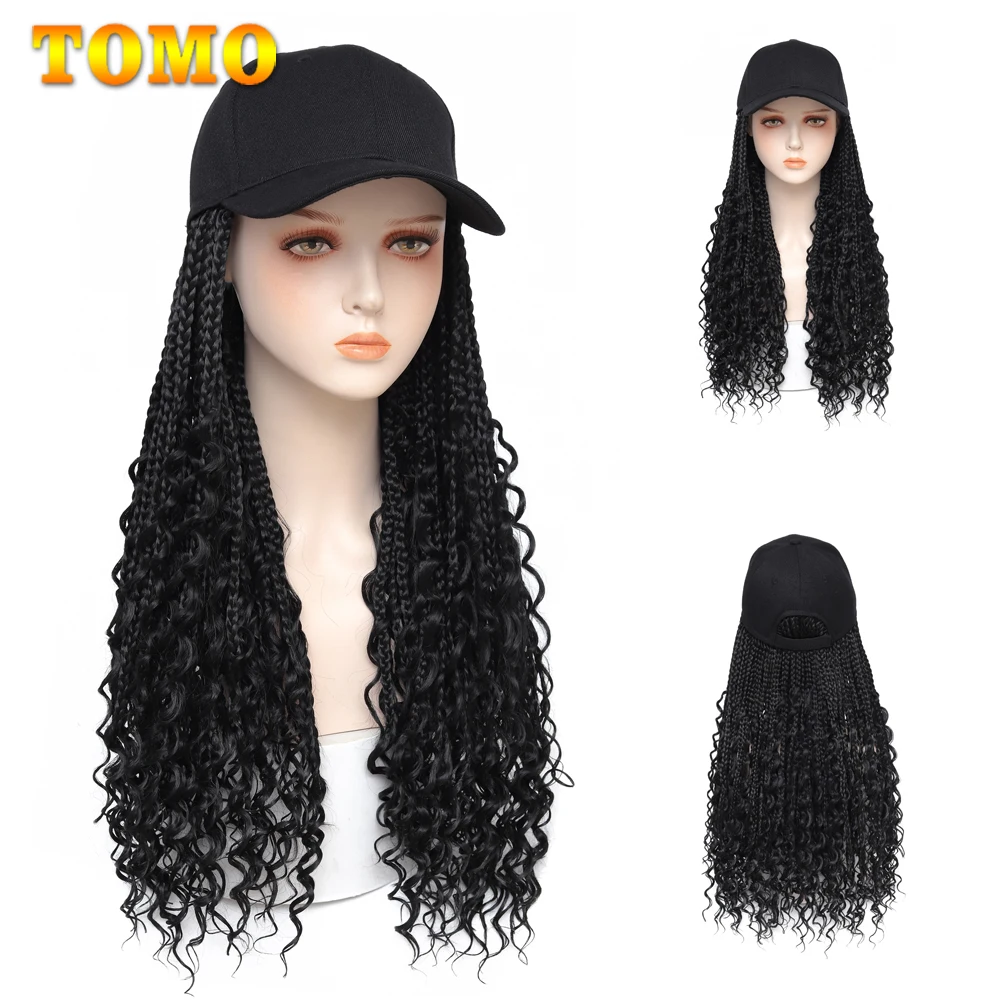 

TOMO Long Braiding Hair Baseball Cap Hat Wig With Boho Box Braids Hair Extensions For Women Adjustable Hat With Synthetic Wig