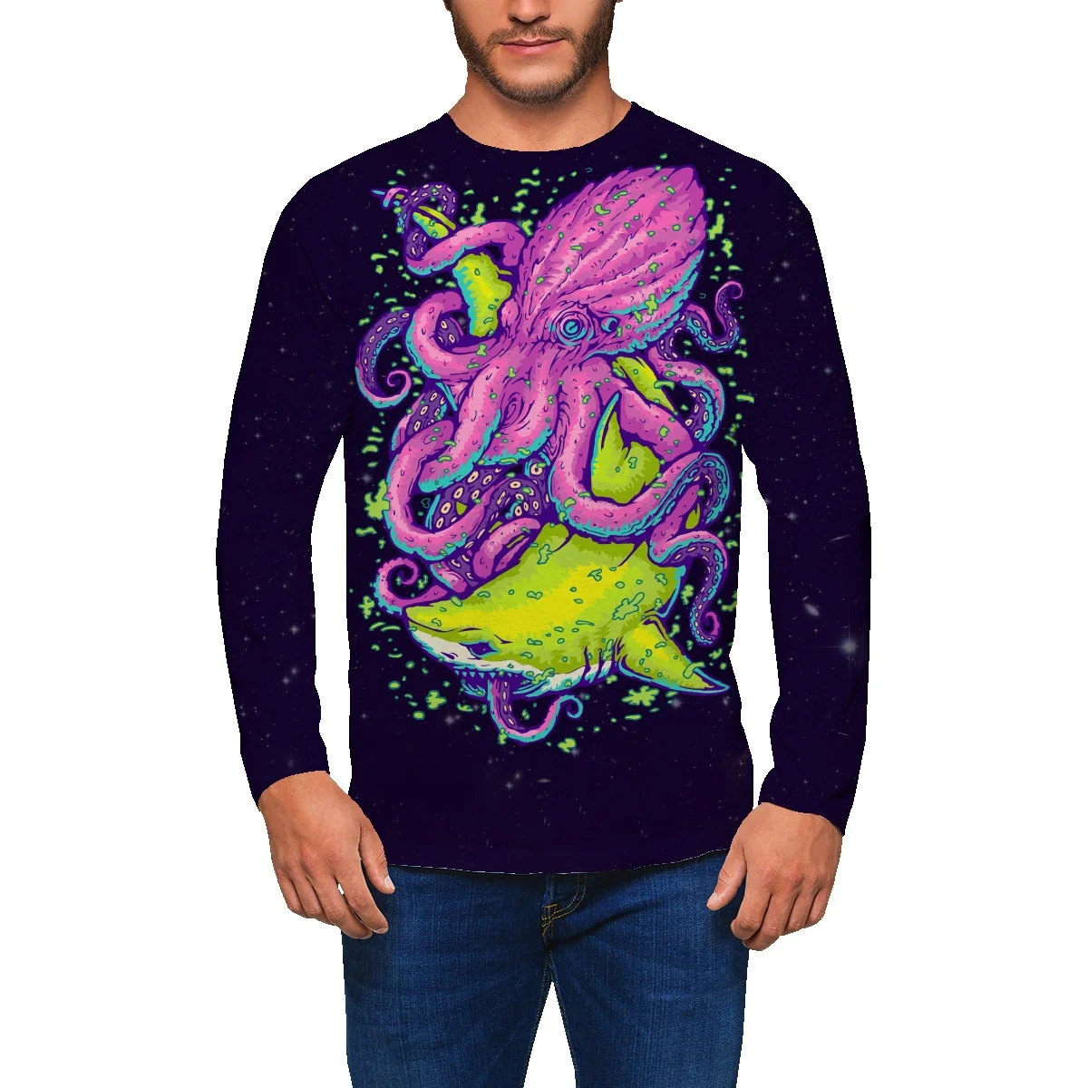 

European American street long-sleeved T-shirt men and women tide brand retro printing hip hop loose high street style clothes