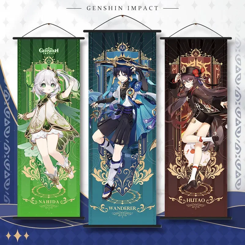 

Genshin Impact Tarot Cosplay Anime Scroll Canvas Neuvillette Furina Wanderer Raiden Shogun Xiao Kazuha Poster Kawaii Art Gifts