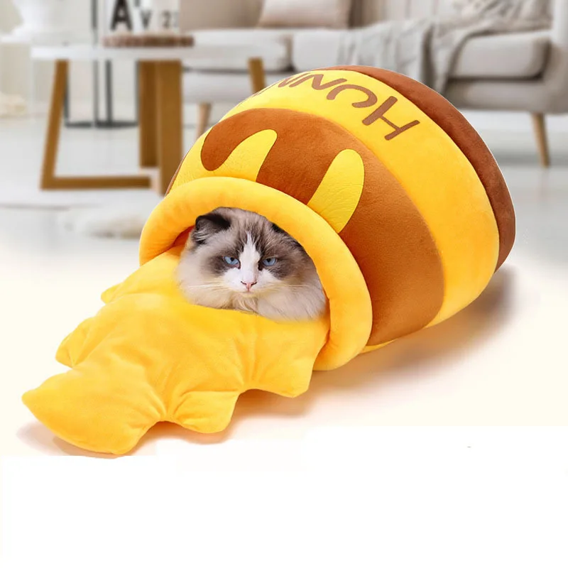 

Pet Accessories Cat Bed Nest Dog House for Winter Warm Cute Honey Jar Pets House Cat Bed Cave Dogs Kennel for Indoor CW233