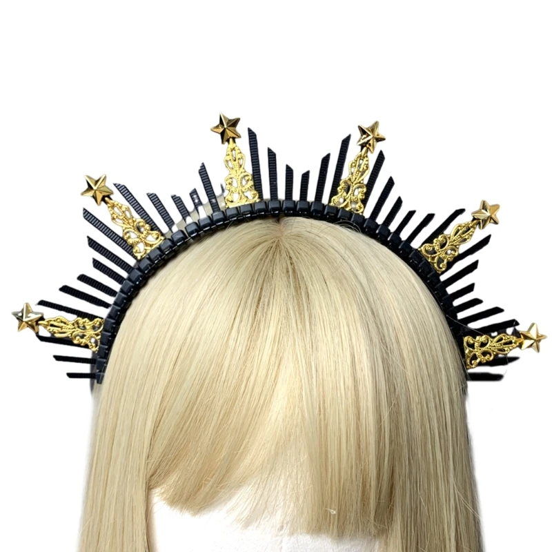 

Dark Headband Angel Headband Bridal Tiaras Princess Headpiece Hair Hoop Baroque Spiked Tiaras