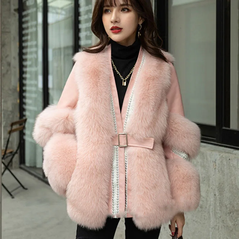 Winter Clothes Women Fashion 2022 Faux Fox Fur Coat Warm Europe and America Long Sleeve Open Stitch Luxury Fluffy Y2k Jacket