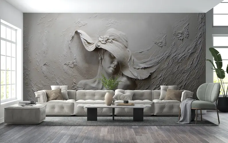 

Customizable Woman's Elegance Wall Art, 3D Looking Woman in Hat Mural, Office Mural, Office Poster with 3D Look Wall Decor 3D Pe
