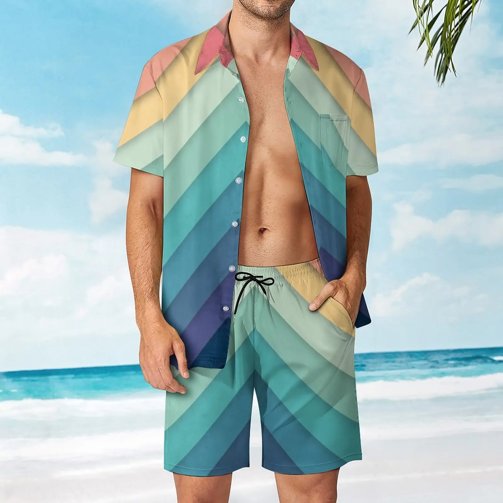 

2 Pieces Suit Retro Chevrons 002 High Quality Men's Beach Suit Creative Shopping Eur Size
