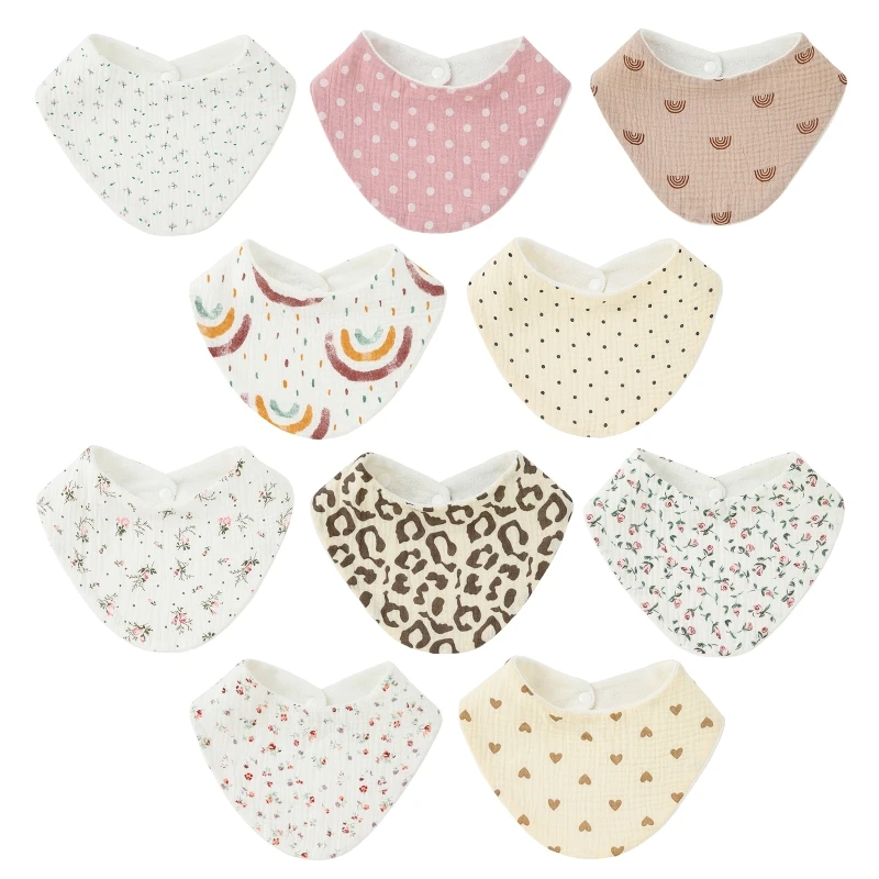 

Q81A Burp Bib Baby Cotton Bibs with Floral Printing Comfort 1-Step Snap Button Skin Friendly Nursing Bib Nursery Room Supply