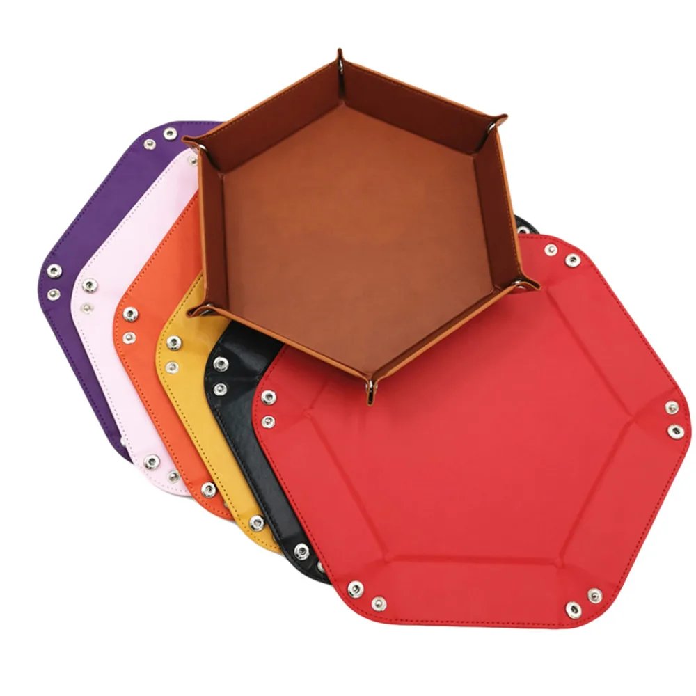 

8 Colors PU Leather Folding Hexagon Dice Tray Purple Dice Box Games Dice Storage Case High Quality Durable Easy Use