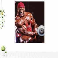muscular man holding dumbbells exercise motivational poster tapestry gym wall hanging bodybuilding yoga workout banner flag a1