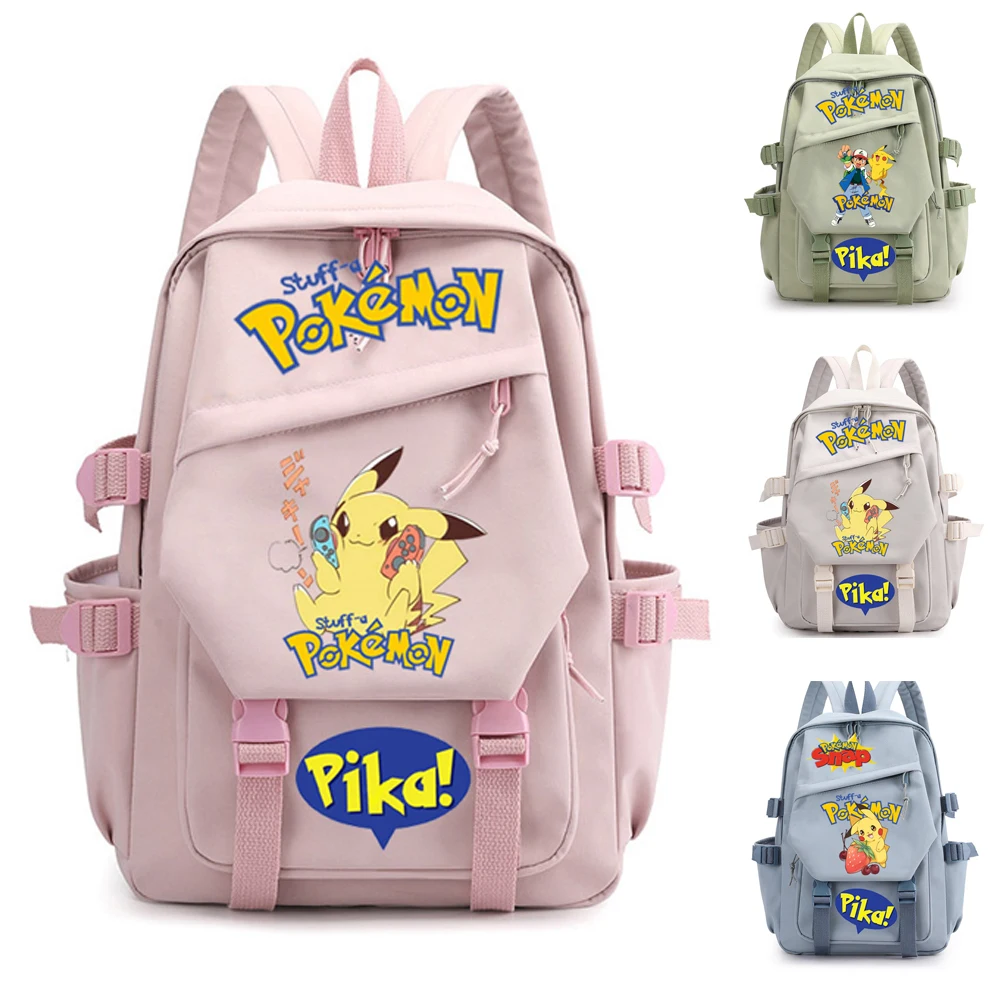 High School Student Large-capacity Trend Backpack Primary School Bag for Girls Pikachu Casual Shoulders Bag Zip Laptop Bag