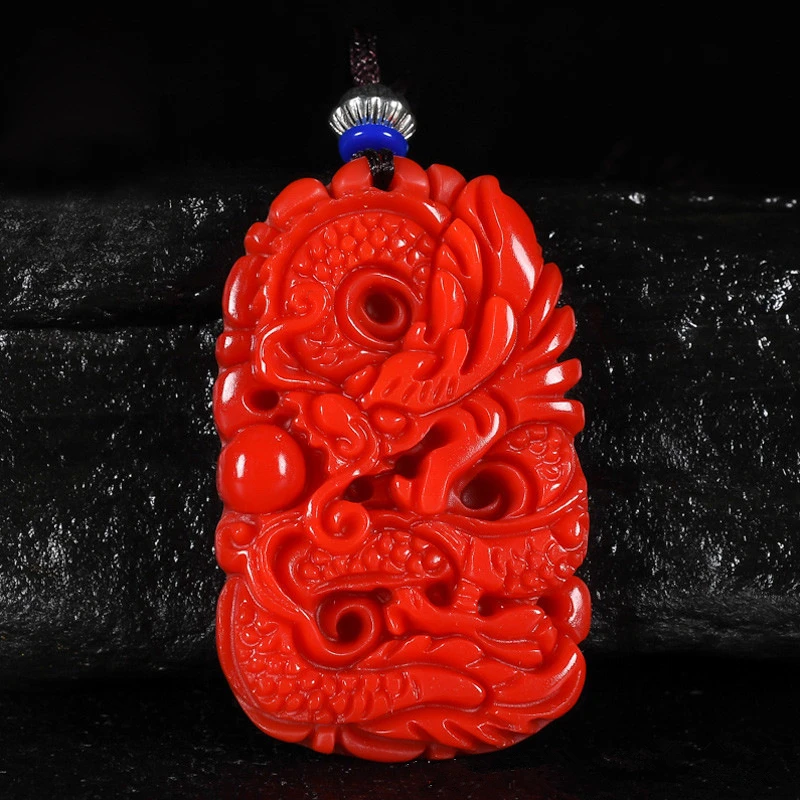 

Natural Chicken Blood Jade Hand-carved Zodiac Dragon Pendant Fashion Boutique Jewelry Men and Women Chicken Blood Red Necklace