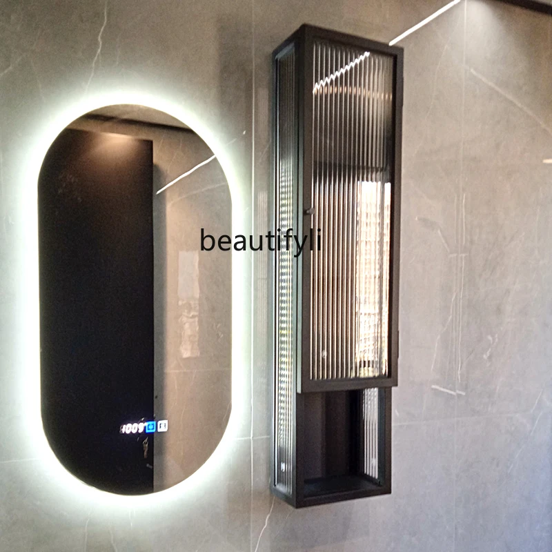 

zqNordic wall hanging cabinet bathroom Changhong glass hanging cabinet bathroom balcony storage closet metal cabinet