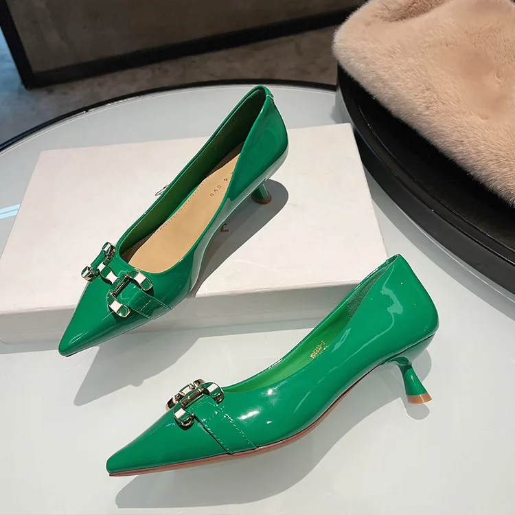 

2022 New Design Bright Leather Med Heel Women's Shoes Made by Real Leather Soft Comfortable Shoes for Women 4 Color