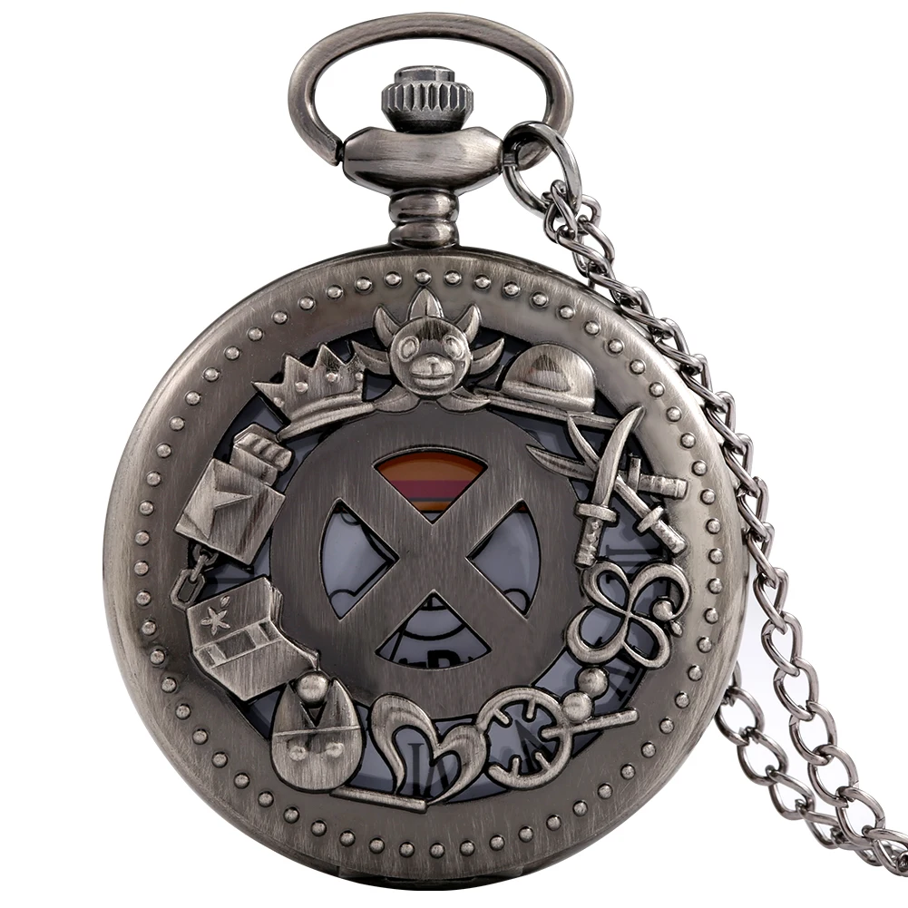 

Vintage Roman Numeral Surface Men's Gun Black Quartz Pocket Watch Slim Chain Japanese Animation Fashion Pendant Clock Souvenir
