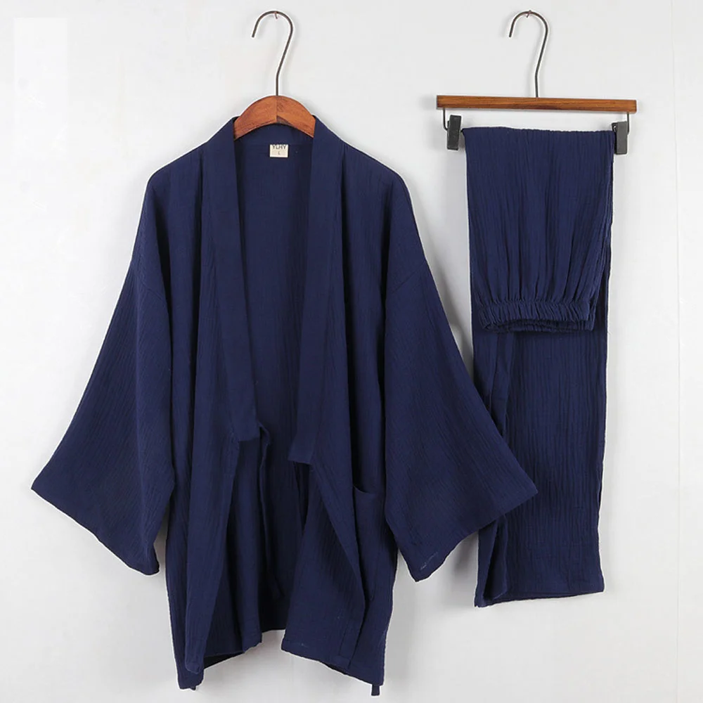 

Cotton Japanese Kimono Pajamas Men Lon-sleeve Trousers Casual ome Service Two-piece Suit Comfortable Sleepwear Plus Size