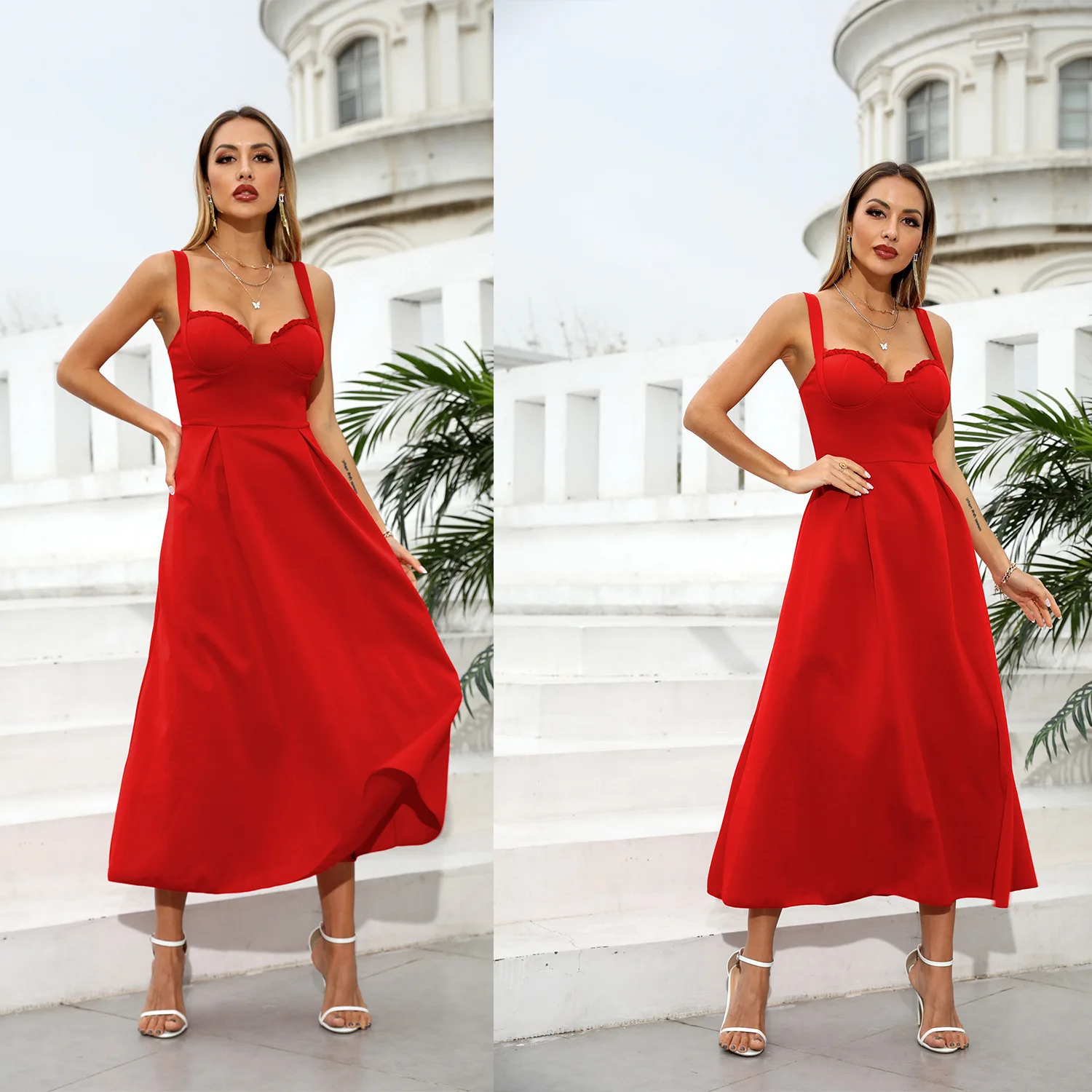 

Elegant Evening Party Dresses Red Luxury Robe De Soire De Mariage Birthday Outfit for Women Cocktail Prom Ball Gown