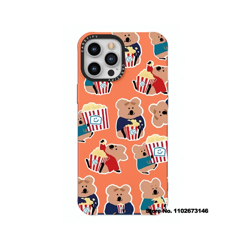 

CASETIFY Popcorn Bear Liquid Silica Phone Cases for iPhone 14 13 12 11 Pro Max X XS XR 7P 8P Couple Anti-drop Soft Cover D0317