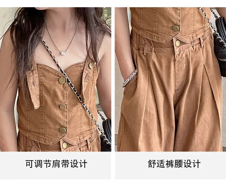 Детский джинсовый костюм жилет на подтяжках и прямые брюки возраст от 6 до 16 лет