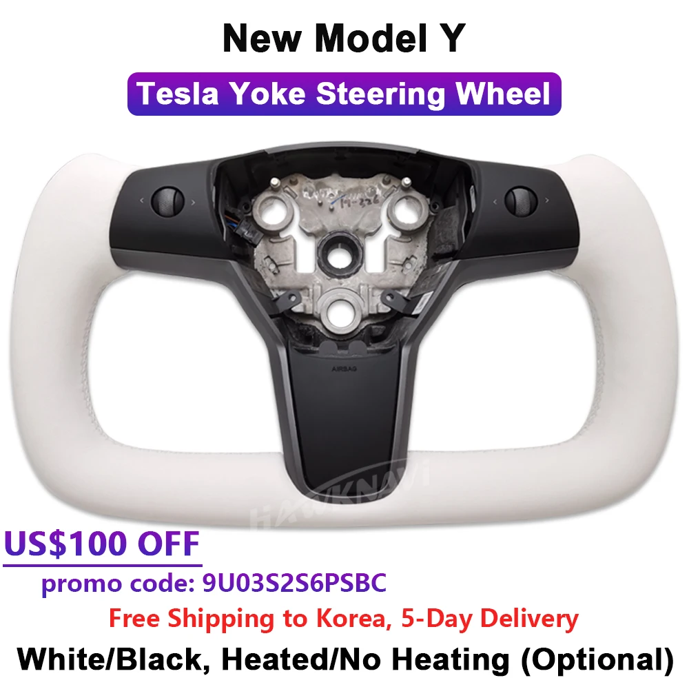 

Yoke Leather Steering Wheel for Tesla New Model Y 2021 2022 Racing Style Carbon Fiber Heated No Heating White Black Optional