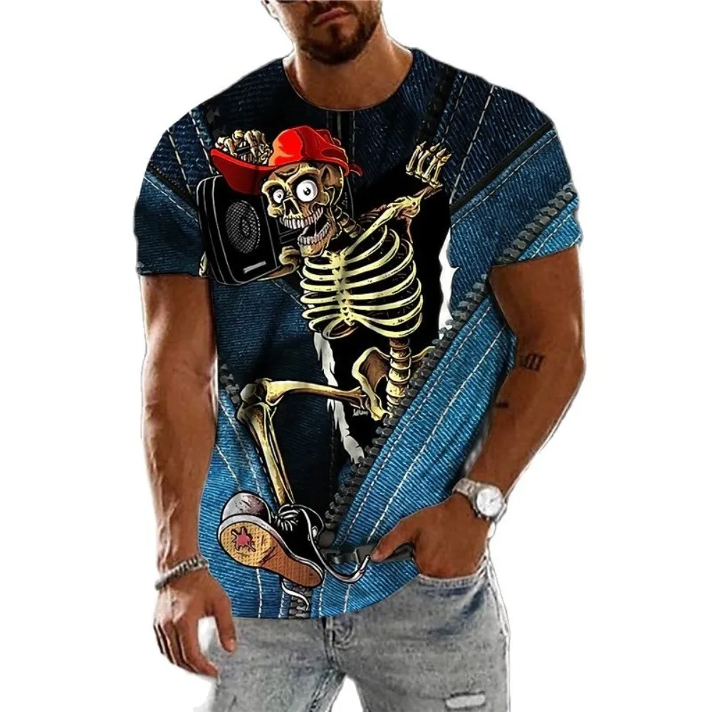 

Мужская Повседневная футболка с 3D-принтом черепа, крутая свободная футболка большого размера с круглым вырезом и короткими рукавами, 2023