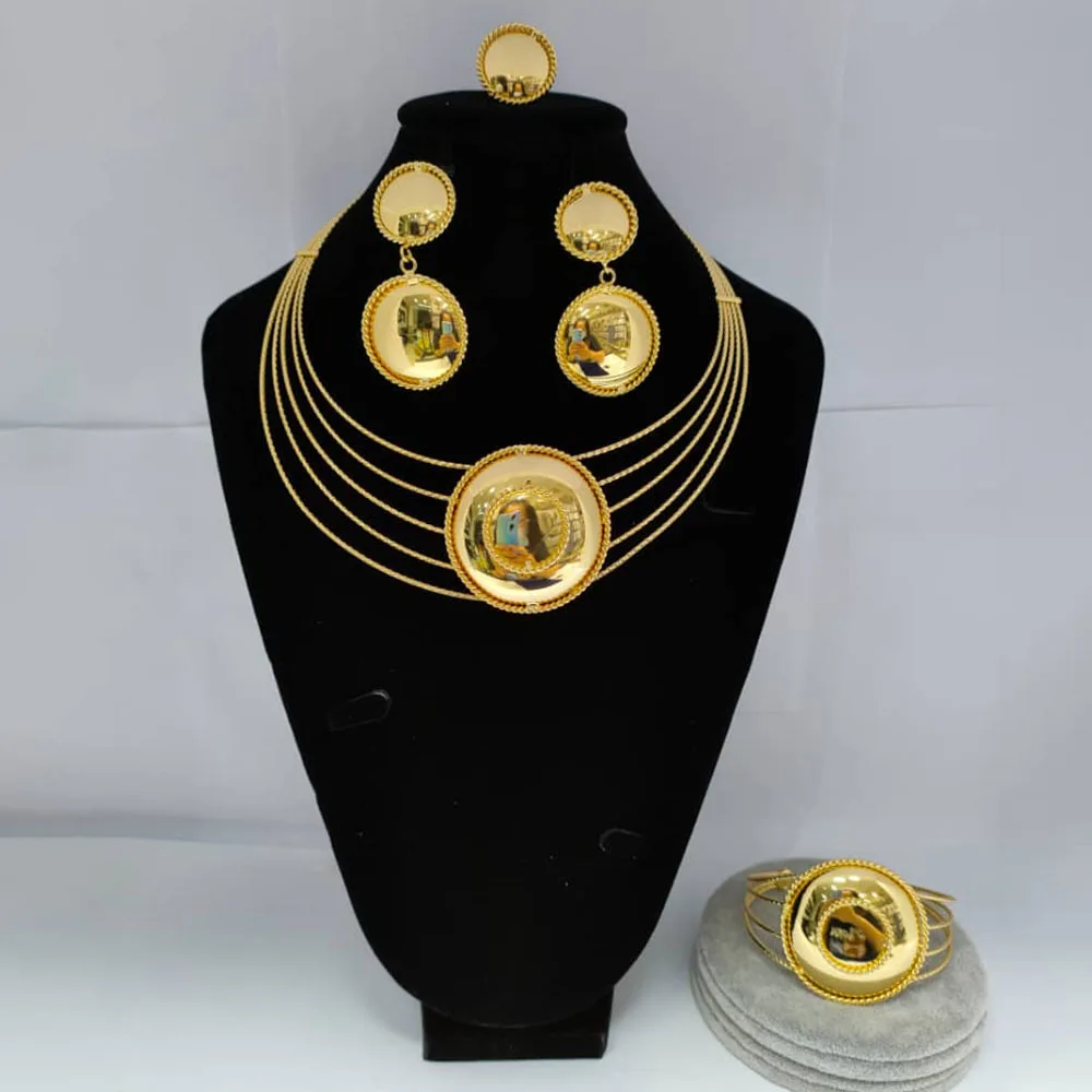 

Dubai Fashion Jewelry Sets Necklace Bracelet Flower Shape Pendant Earrings Ring Jewelry Brazilian Bridal Wedding Jewelry
