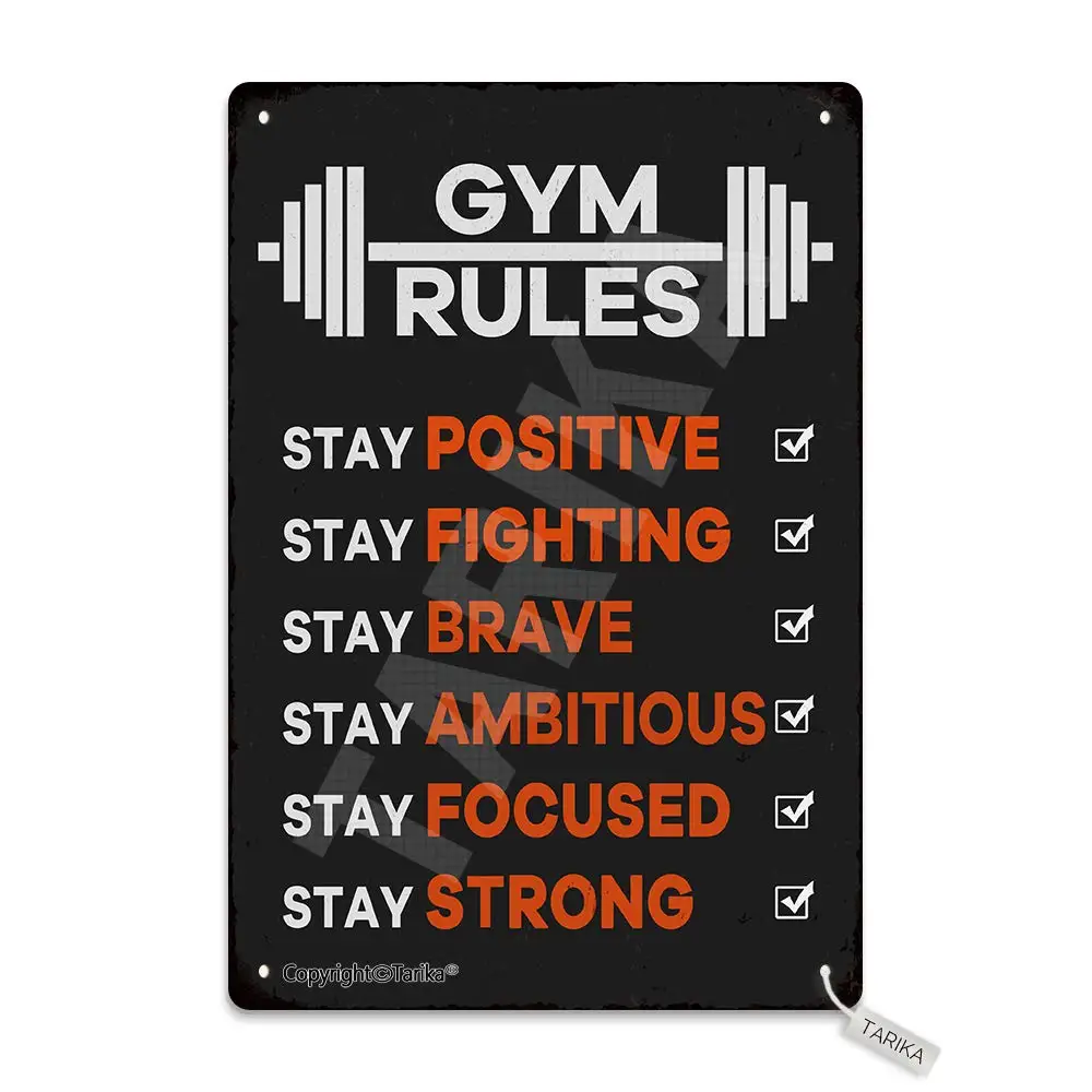 Спортивные правила оставайтесь положительным сражение смешной сфокусированный сильный 20x30 см Железный ретро-дизайн художественный знак для домашнего тренажерного зала обучение