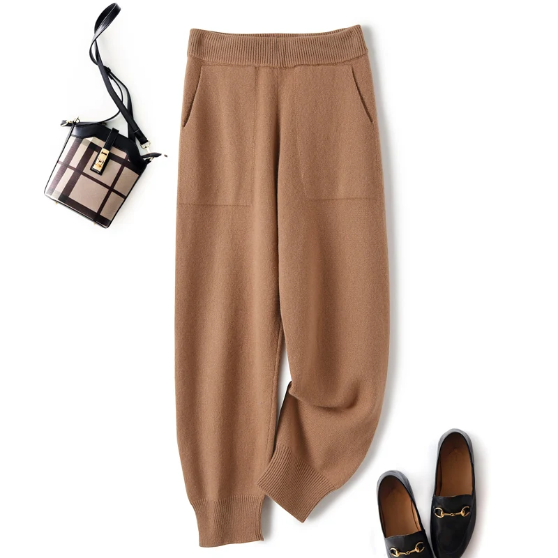

2021 New Winter Women Trousers 100% Pure Wool Thicker Pants Knitwear Legging Girls Knitted Trousers