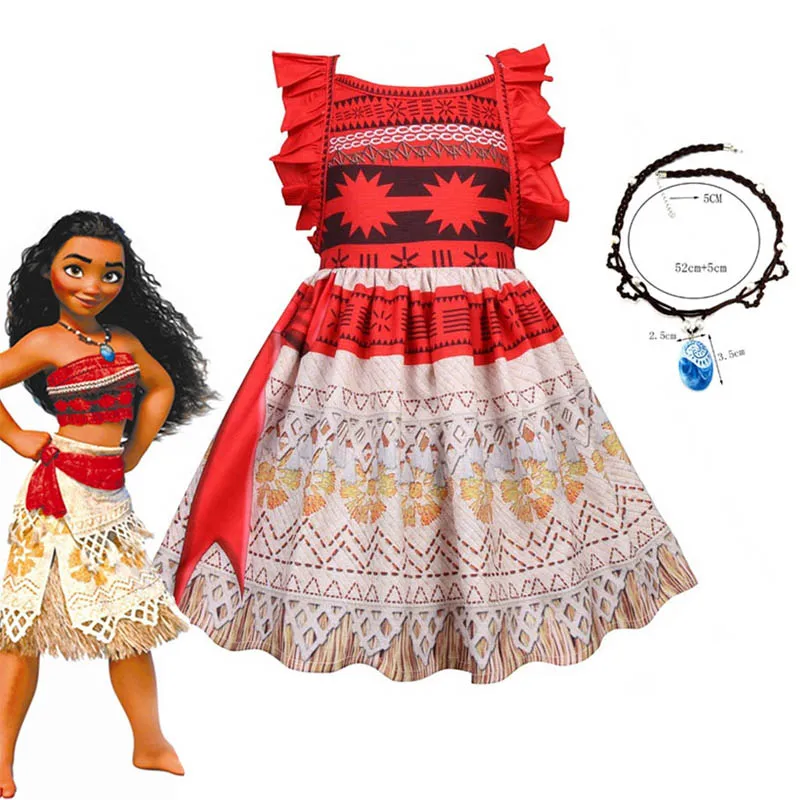 

Kids Dresses for Girls Girl Costume Moana Cosplay Print Vaiana Princess Birthday Party Clothes Summer Open Back Dress for Girl