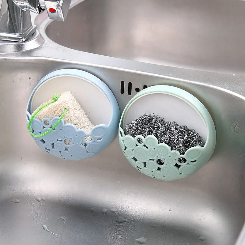 

Sponge Wall Suction Drain Rack Kitchen Sink Bathroom Shelf Useful Sucker Soap Sponge Holder Storage