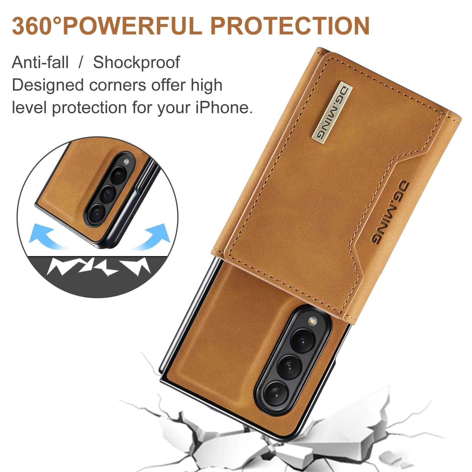 DG.MING 2in1 Magnetic Detachable Leather Wallet Case for Samsung Galaxy Z Fold 5 4 3 ZFold5 Fold4 Retro Card Holder Zipper Cover