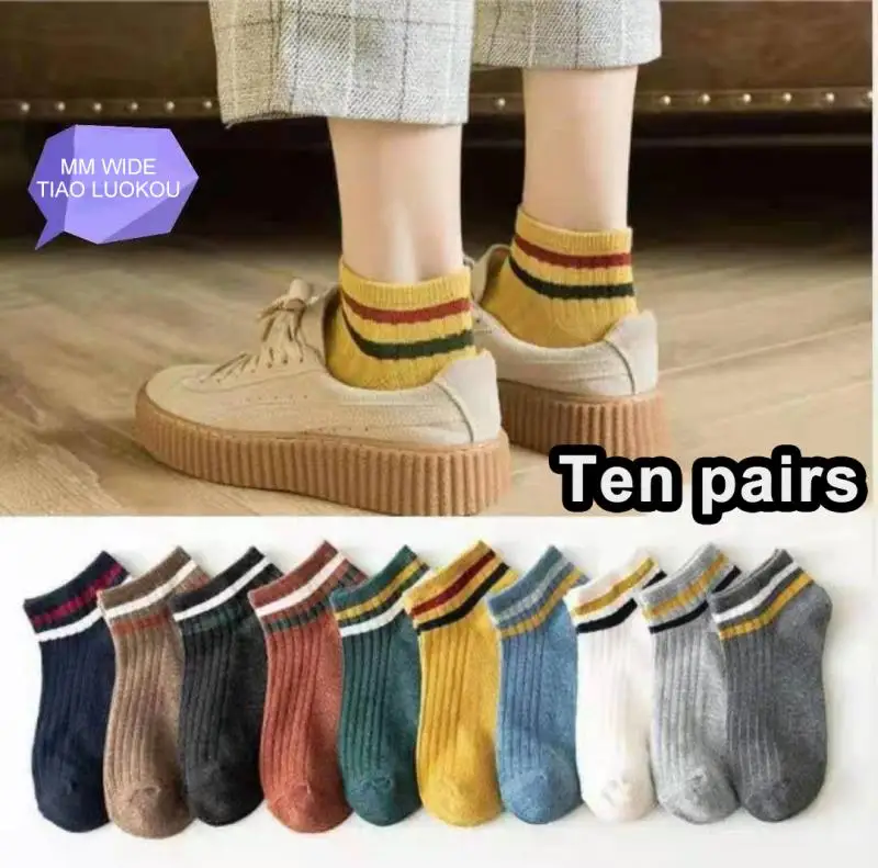 

10Pairs Cotton Women Socks Breathable Shallow Mouth Short Tube Boat Socks Soft Cotton Summer Autumn Girls Casual Ankle Sock