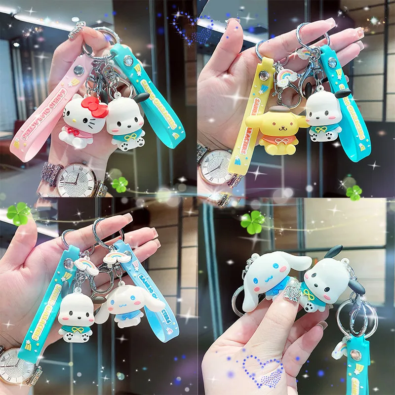 

Sanrioed Kuromi MyMelody Cinnamorol Kitty Cat Soft Rubber keychain Cute Cartoon Animation Car Pendant Schoolbag Pendant Gift
