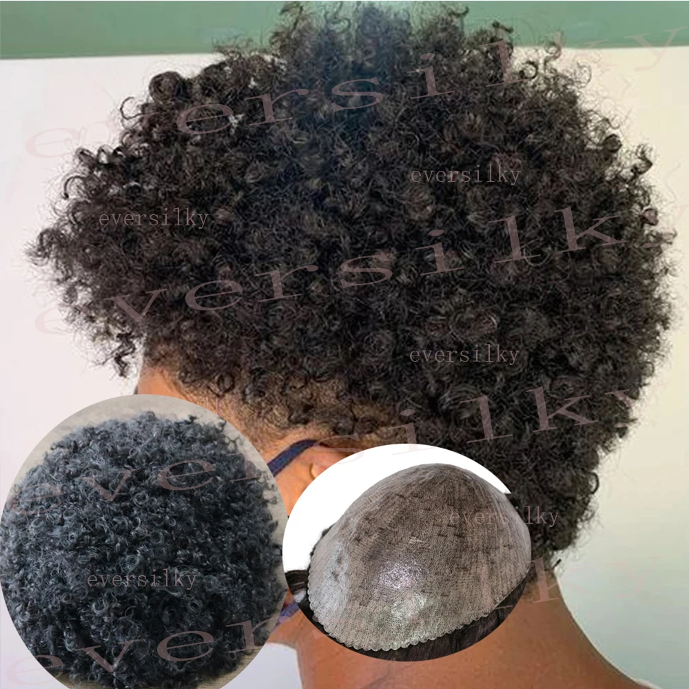 

Мужской афроамериканский парик из 100% человеческих волос, прочная кожа, ПУ, замена системы протеза 8 мм, афро вьющиеся волосы из микрокожи