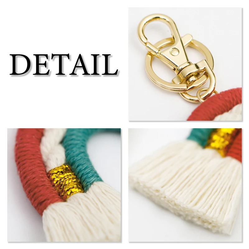 Радужный брелок в стиле макраме ручной работы красочный кулон бохо для ключей от