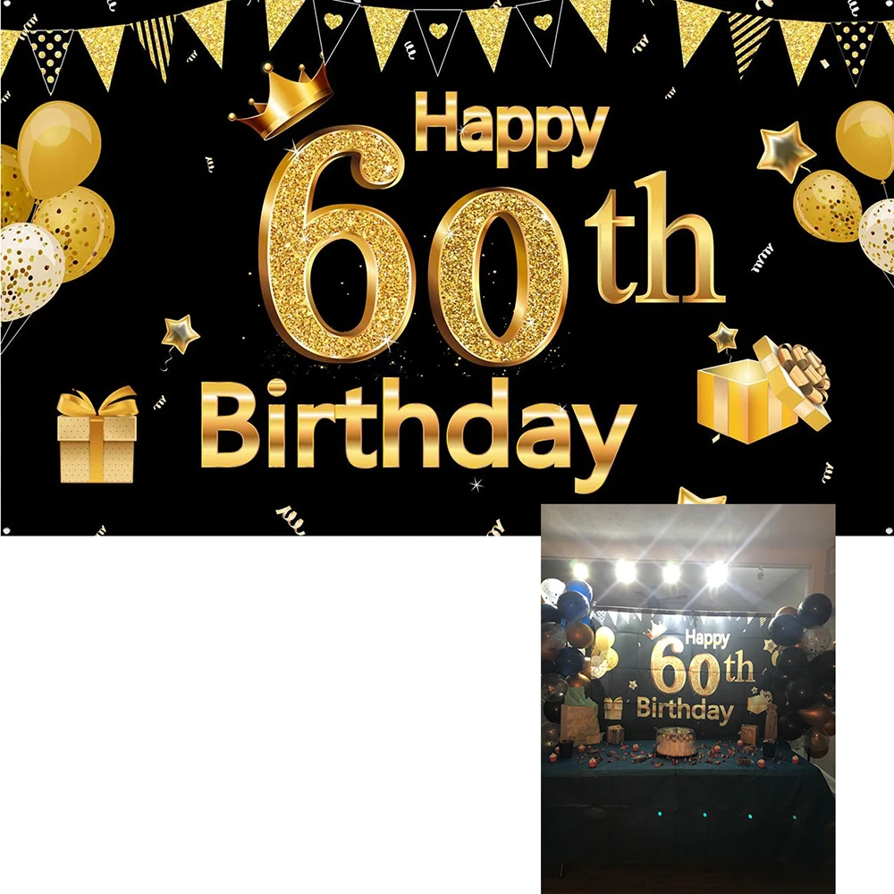 

Customized Birthday Backdrops Banner Black Gold Background Party 16th 18th 20th 21th 30th 40th 50th 60th 70th Party for Girls