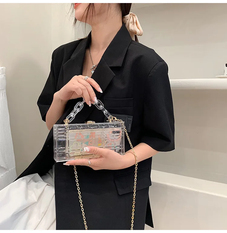 

Candy Color Acrylic Transparent Box Clear Purses Handbags Summer 2021 Small Chain Portable Jelly Bag Evening Clutch Bags