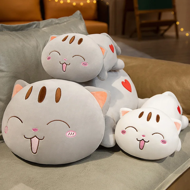 

New 45-100cm Kawaii Cat Plush Toy Stuffed Lying Cat Pillow White Grey Kitty Doll Kids Toys Nap Pillow Birthday Gift For Children