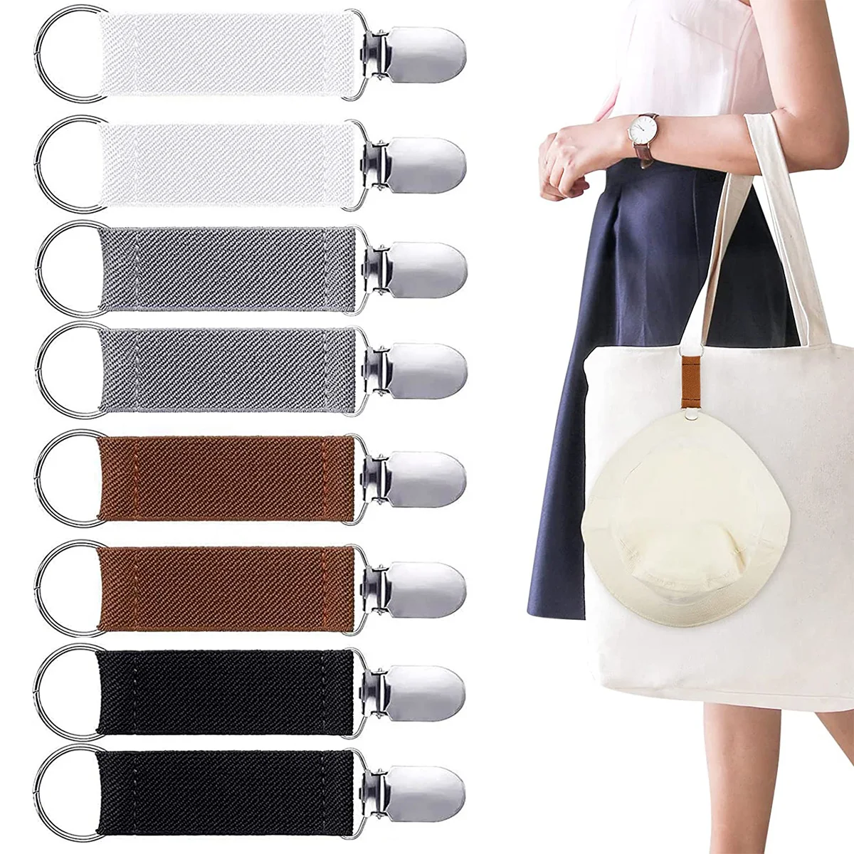 

8pcs Elastic Hat Clip Attacher with Extra Heavy Clips Strap Hat Keeper Cap Clips for Travel Baggage Hat Scarf Holder Clip