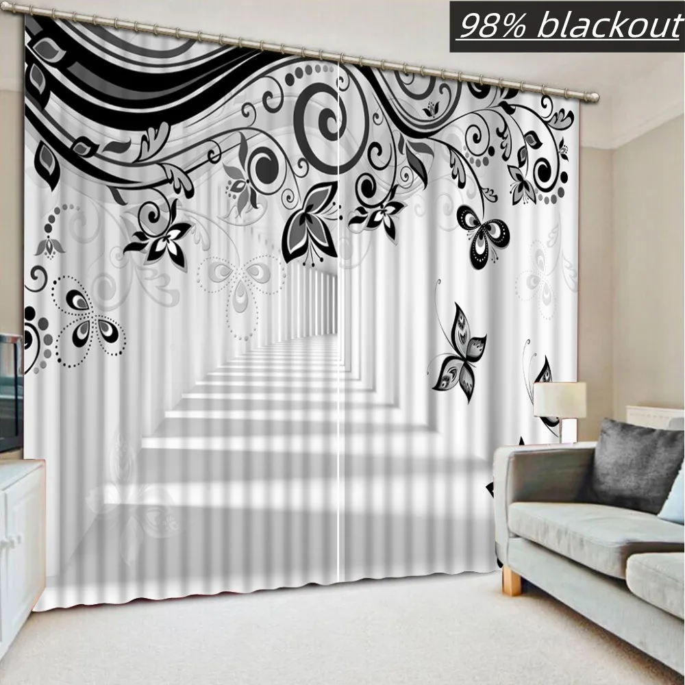 Black and white 3D Curtains pattern Curtains For Bedroom Expand space Sheer Curtains Blackout Window Kitchen Drapes