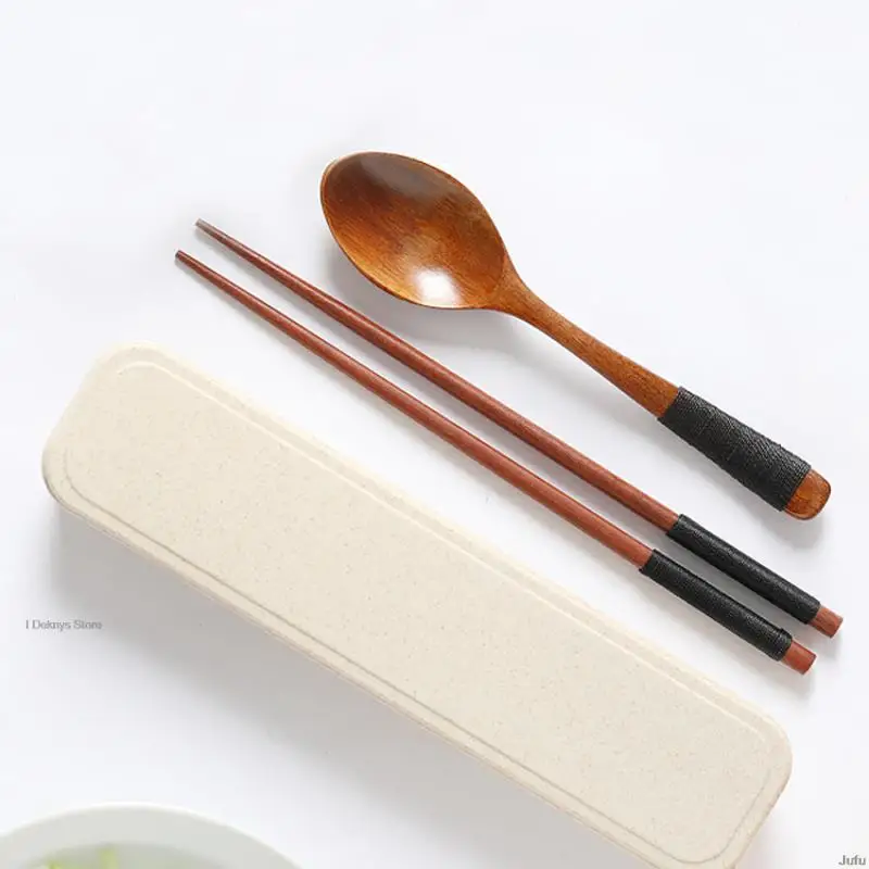 

Handmade Wooden Korean Dinnerware Rice Soup Tableware Chopsticks Spoon Combinations Utensil Natural Wood Kitchen Tableware