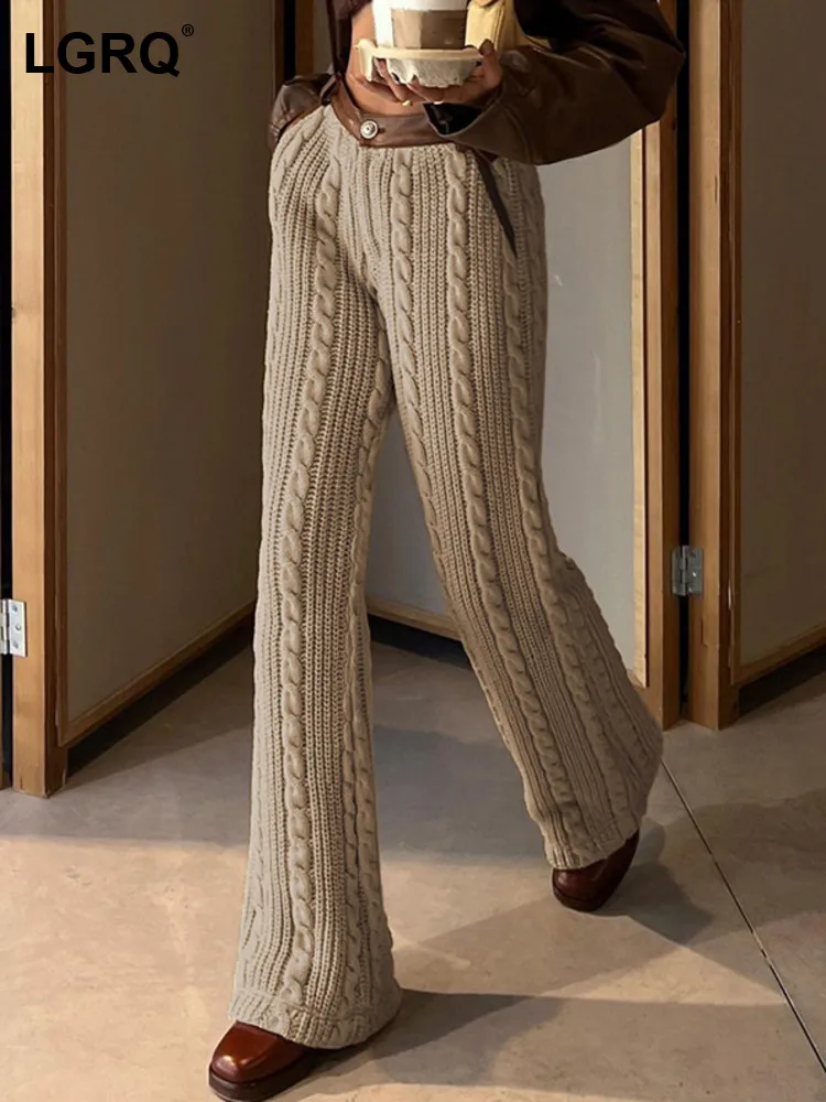 

Женские прямые трикотажные брюки LGRQ, однотонные свободные брюки составного кроя с высокой талией, 19J2179, осень 2023
