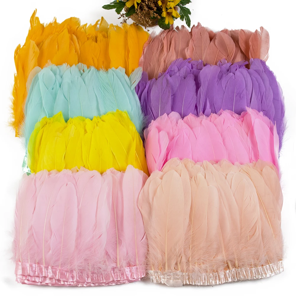 

2 Meter Natural Goose Feathers Trims for DIY Craft Wedding Colored Plume Ribbon Decor Sewing Dress Party Wall Plumas Accessories