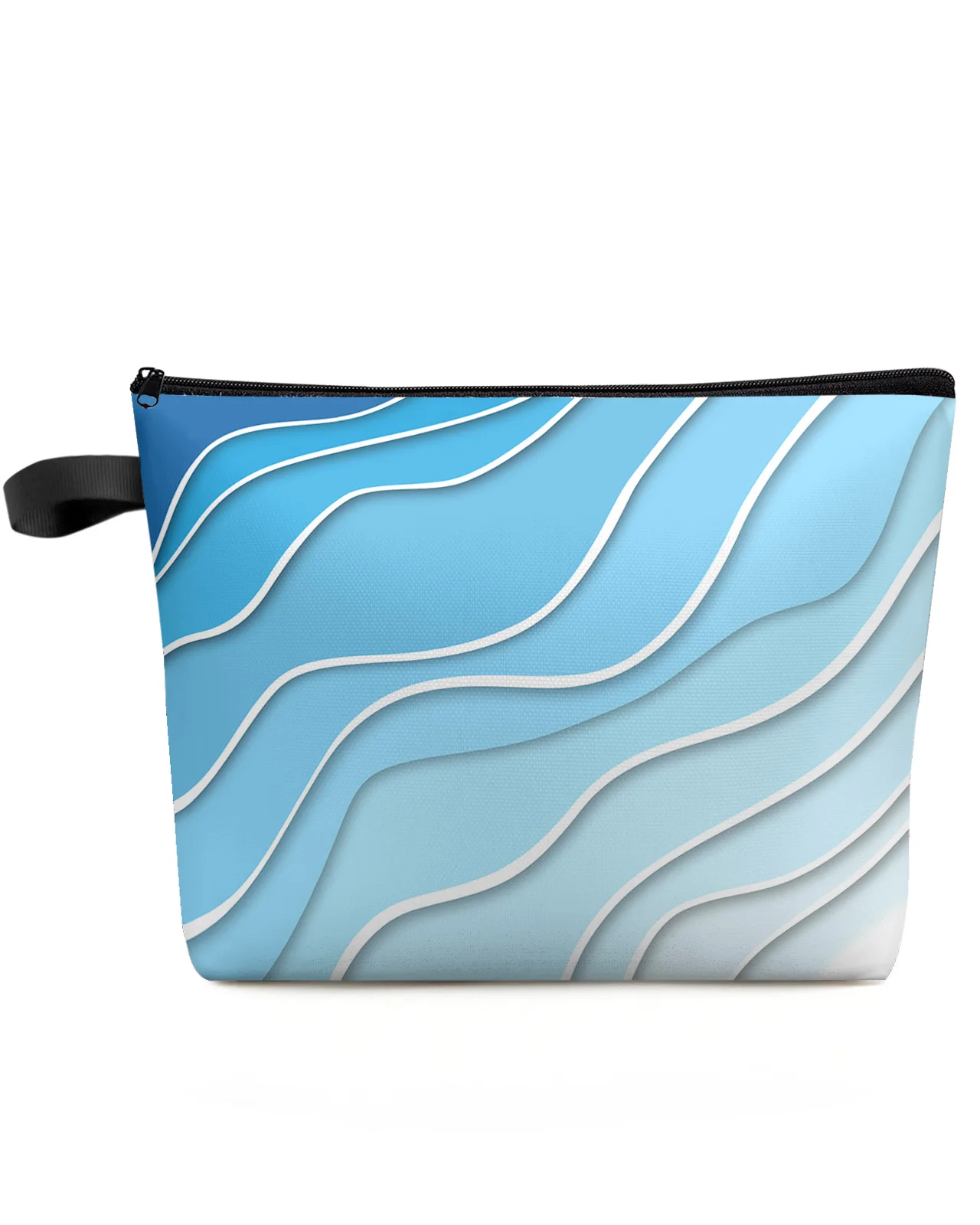 

Blue White Gradient Abstract Large Capacity Travel Cosmetic Bag Portable Makeup Storage Pouch Women Waterproof Pencil Case