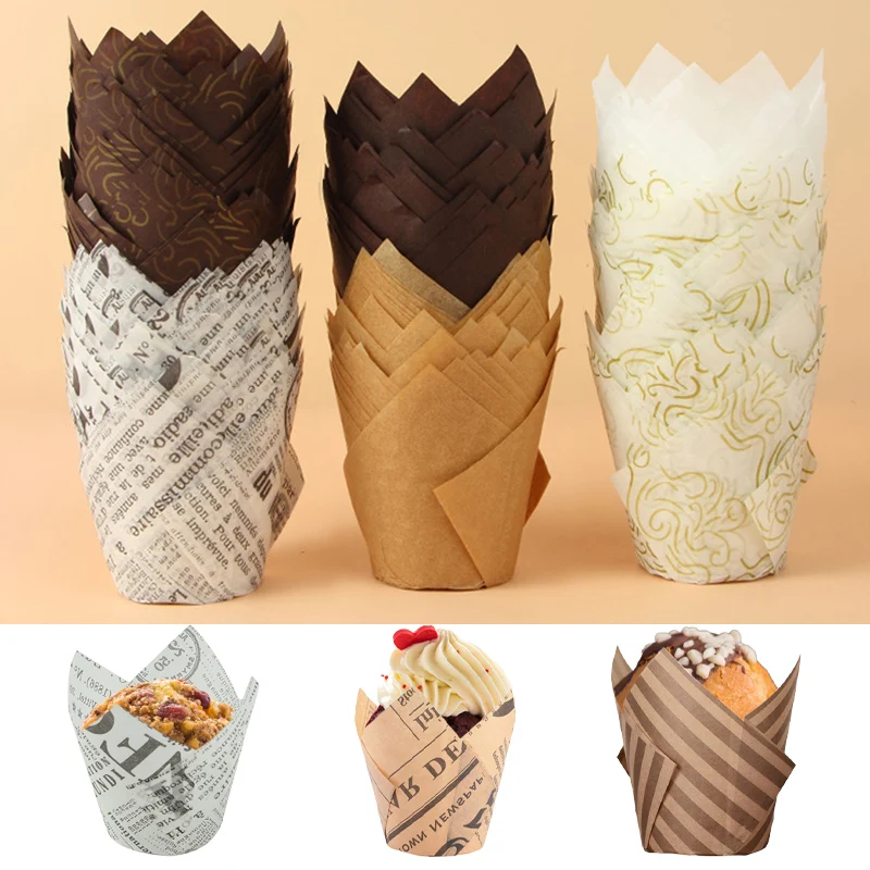 

50pcs Newspaper Style Cupcake Liner Baking Oil-proof Wrapping Paper for Birthday Party DIY Pastry Packing Wedding Muffin Box
