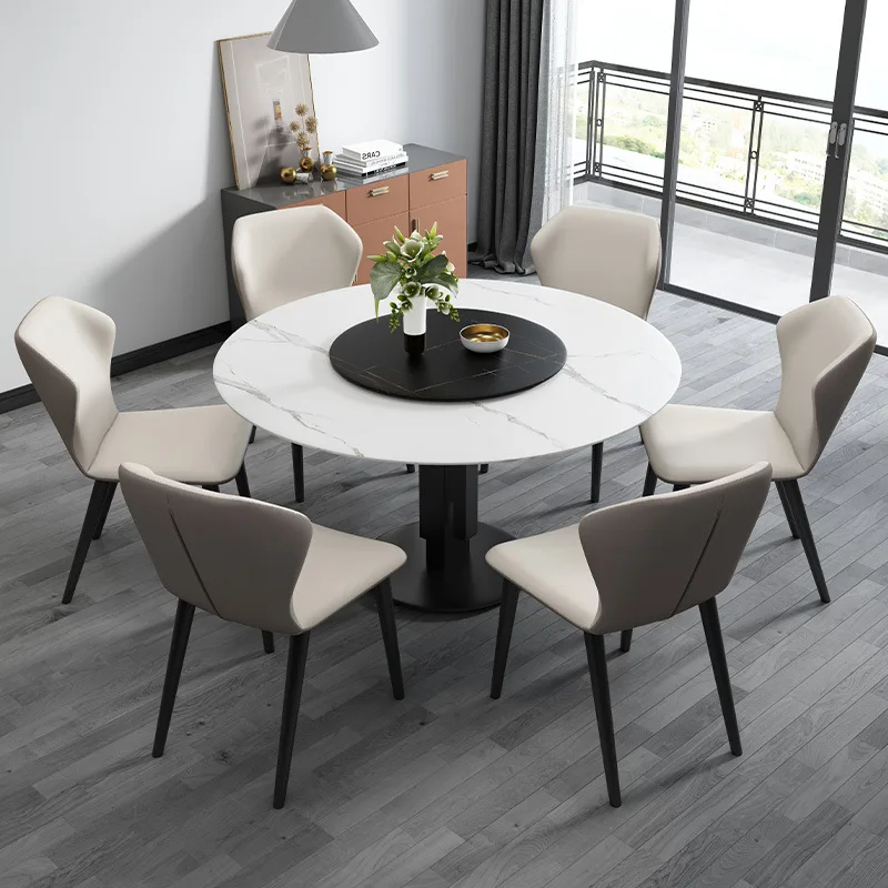 

Italian light luxury round table domestic rock table chair small family modern simple round table with turntable