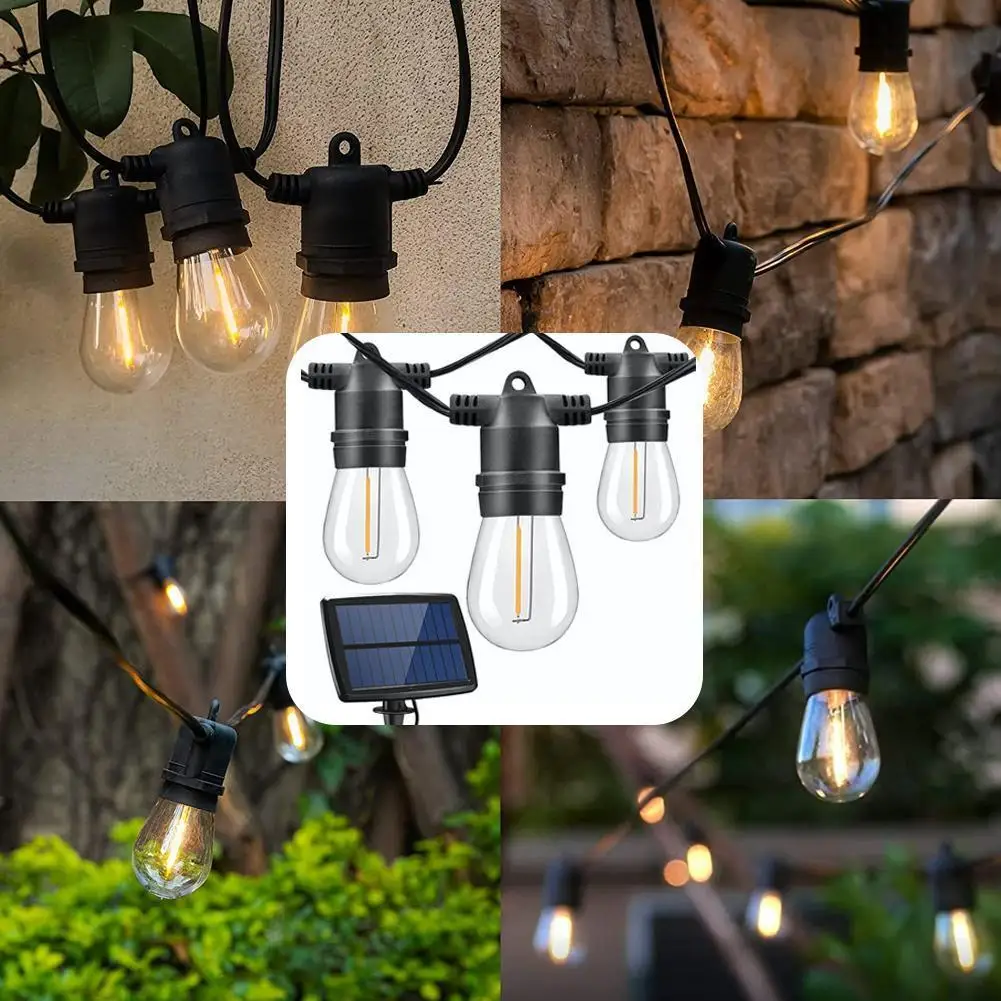 

Solar S14 Light String Lights Waterproof E27 Warm Led Bulb Outdoor Edison Retro Patio Holiday Garden Filament Street Lighti W4f1